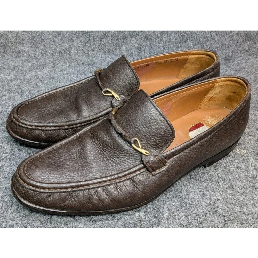 Bally Basico/2 Horsebit Loafers Mens US 10 D Brown Pebbled Leather